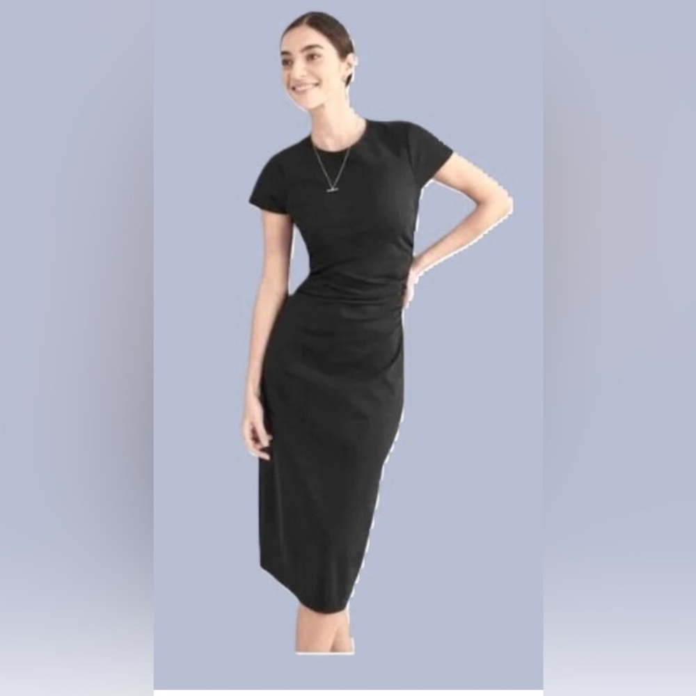 Boden Cotton Blend Side Ruched Short Sleeve Midi Dress